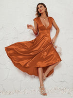 Midi Jurk met V-hals in Satijn - Maxi Dresses - Jurkjes.co