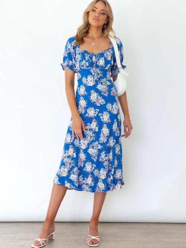 Midi Jurk met Vierkante Hals en Bloemenprint - Group10 - Jurkjes.co