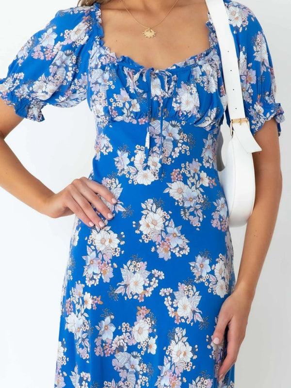 Midi Jurk met Vierkante Hals en Bloemenprint - Group10 - Jurkjes.co