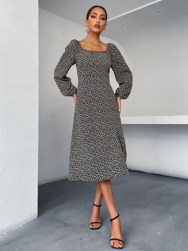 Midi Jurk met Vierkante Hals en Bloemenprint - Group6 - Jurkjes.co