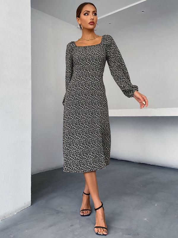 Midi Jurk met Vierkante Hals en Bloemenprint - Group6 - Jurkjes.co