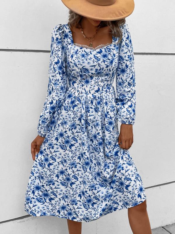 Midi Jurk met Vierkante Hals en Bloemenprint - Group8 - Jurkjes.co