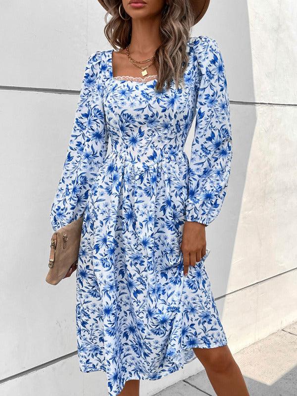 Midi Jurk met Vierkante Hals en Bloemenprint - Group8 - Jurkjes.co