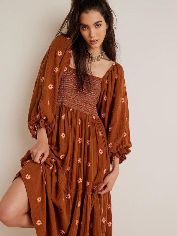 Midi Jurk met Vierkante Hals en Bloemenprint - Maxi Dresses - Jurkjes.co