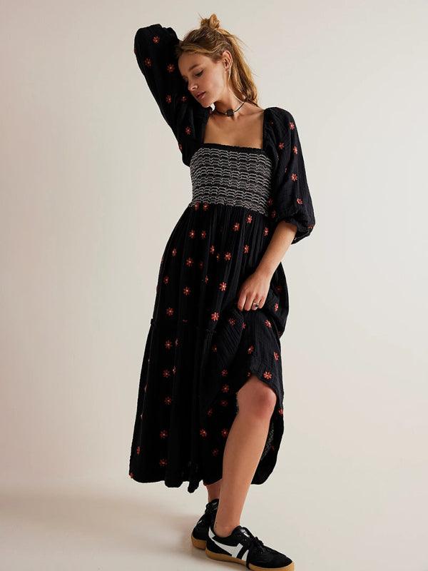 Midi Jurk met Vierkante Hals en Bloemenprint - Maxi Dresses - Jurkjes.co