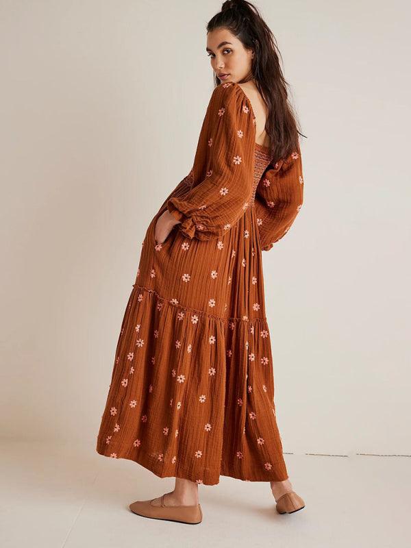 Midi Jurk met Vierkante Hals en Bloemenprint - Maxi Dresses - Jurkjes.co