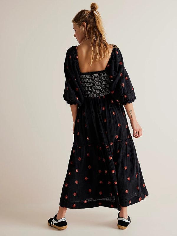 Midi Jurk met Vierkante Hals en Bloemenprint - Maxi Dresses - Jurkjes.co