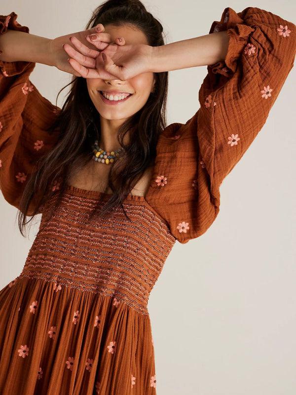 Midi Jurk met Vierkante Hals en Bloemenprint - Maxi Dresses - Jurkjes.co