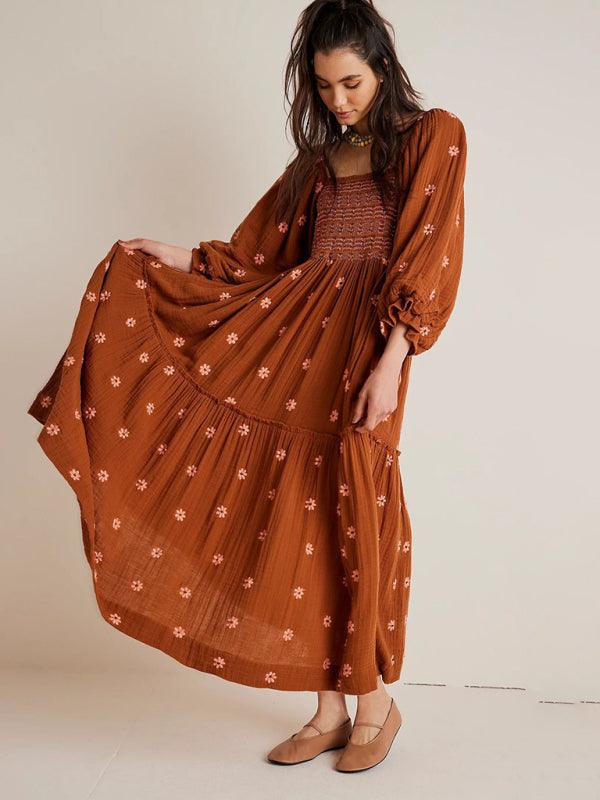 Midi Jurk met Vierkante Hals en Bloemenprint - Maxi Dresses - Jurkjes.co