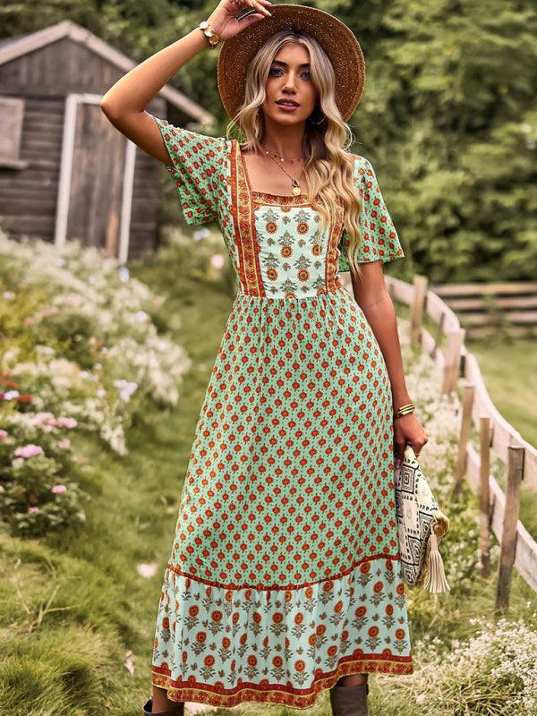 Midi Jurk met Vierkante Hals en Bloemenprint - Midi Dresses - Jurkjes.co
