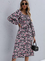 Midi Jurk met Vierkante Hals en Bloemenprint - Midi Dresses - Jurkjes.co