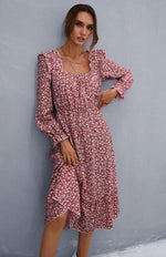 Midi Jurk met Vierkante Hals en Bloemenprint - Midi Dresses - Jurkjes.co