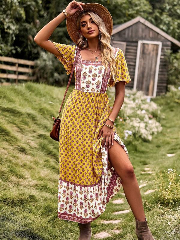Midi Jurk met Vierkante Hals en Bloemenprint - Midi Dresses - Jurkjes.co