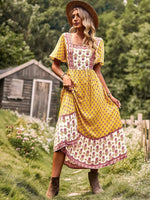 Midi Jurk met Vierkante Hals en Bloemenprint - Midi Dresses - Jurkjes.co