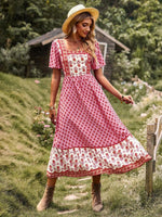 Midi Jurk met Vierkante Hals en Bloemenprint - Midi Dresses - Jurkjes.co