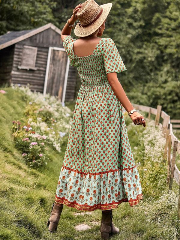 Midi Jurk met Vierkante Hals en Bloemenprint - Midi Dresses - Jurkjes.co