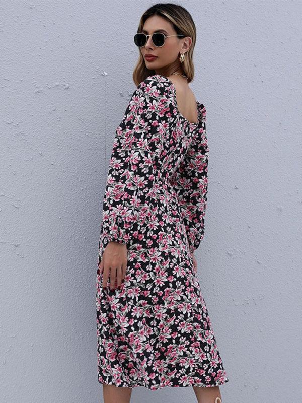 Midi Jurk met Vierkante Hals en Bloemenprint - Midi Dresses - Jurkjes.co