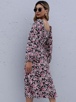 Midi Jurk met Vierkante Hals en Bloemenprint - Midi Dresses - Jurkjes.co