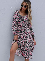 Midi Jurk met Vierkante Hals en Bloemenprint - Midi Dresses - Jurkjes.co