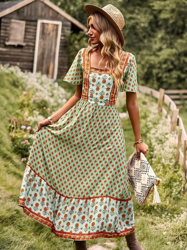 Midi Jurk met Vierkante Hals en Bloemenprint - Midi Dresses - Jurkjes.co