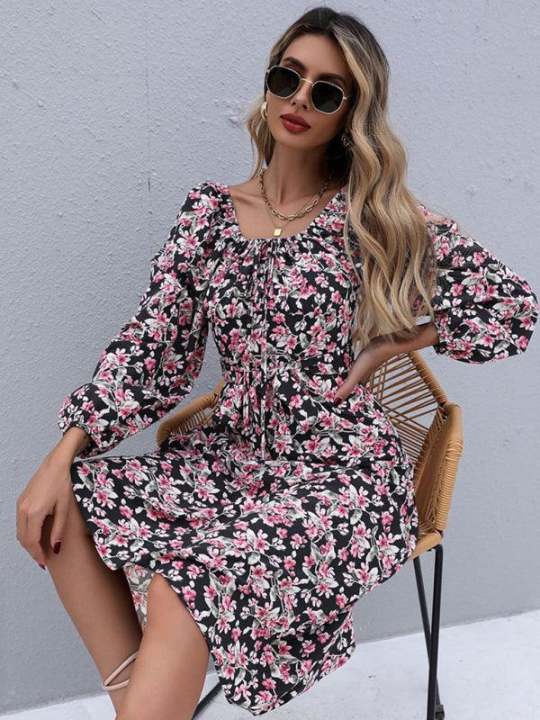 Midi Jurk met Vierkante Hals en Bloemenprint - Midi Dresses - Jurkjes.co