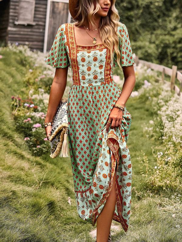 Midi Jurk met Vierkante Hals en Bloemenprint - Midi Dresses - Jurkjes.co
