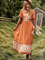 Midi Jurk met Vierkante Hals en Bloemenprint - Midi Dresses - Jurkjes.co