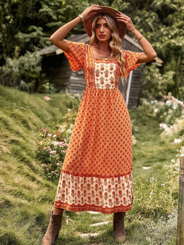 Midi Jurk met Vierkante Hals en Bloemenprint - Midi Dresses - Jurkjes.co