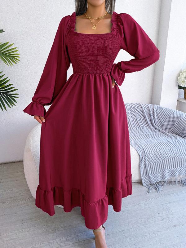 Midi Jurk met Vierkante Hals en Plooirok - Maxi Dresses - Jurkjes.co