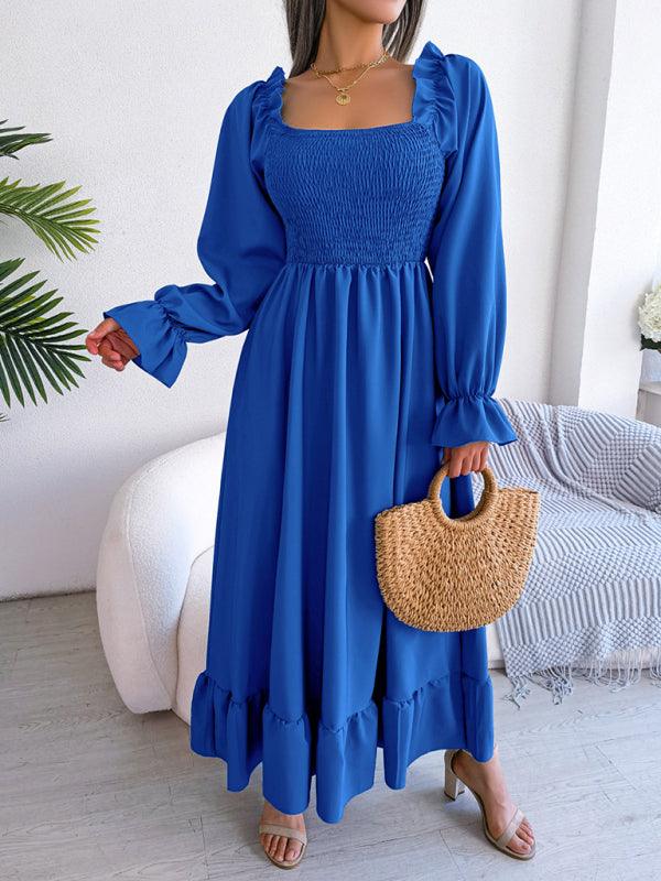 Midi Jurk met Vierkante Hals en Plooirok - Maxi Dresses - Jurkjes.co