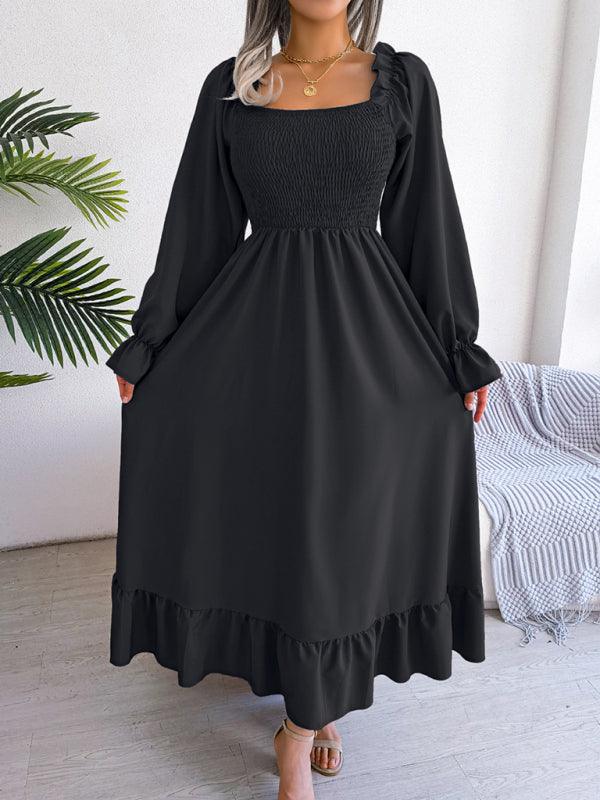 Midi Jurk met Vierkante Hals en Plooirok - Maxi Dresses - Jurkjes.co