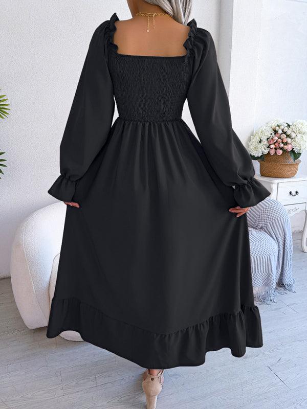 Midi Jurk met Vierkante Hals en Plooirok - Maxi Dresses - Jurkjes.co