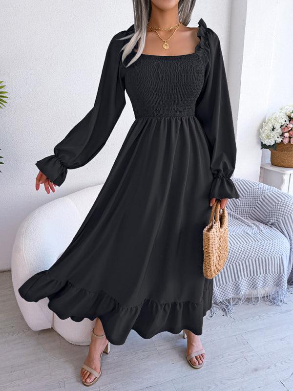 Midi Jurk met Vierkante Hals en Plooirok - Maxi Dresses - Jurkjes.co