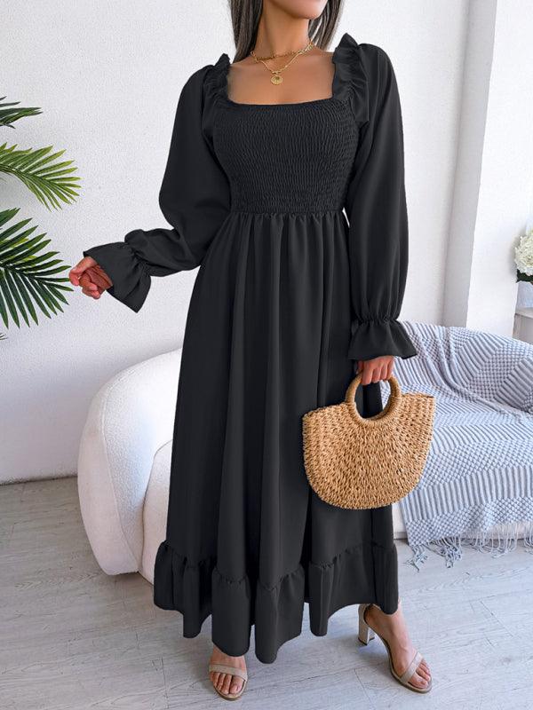 Midi Jurk met Vierkante Hals en Plooirok - Maxi Dresses - Jurkjes.co