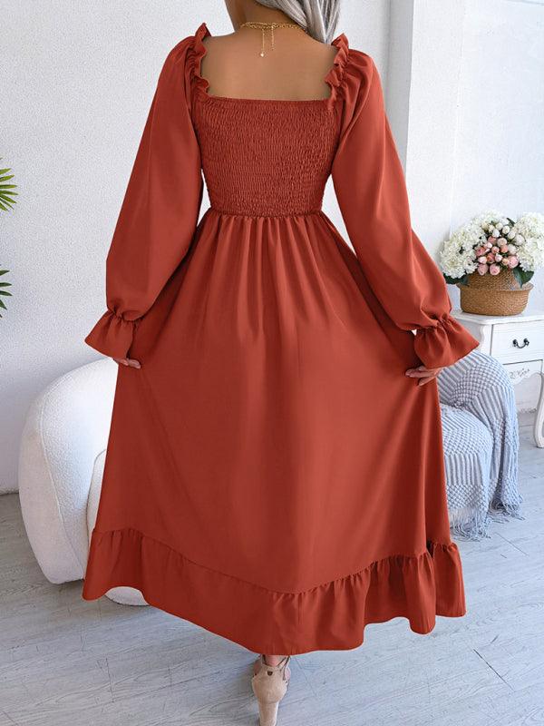 Midi Jurk met Vierkante Hals en Plooirok - Maxi Dresses - Jurkjes.co