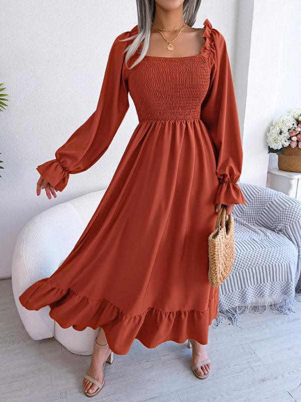 Midi Jurk met Vierkante Hals en Plooirok - Maxi Dresses - Jurkjes.co