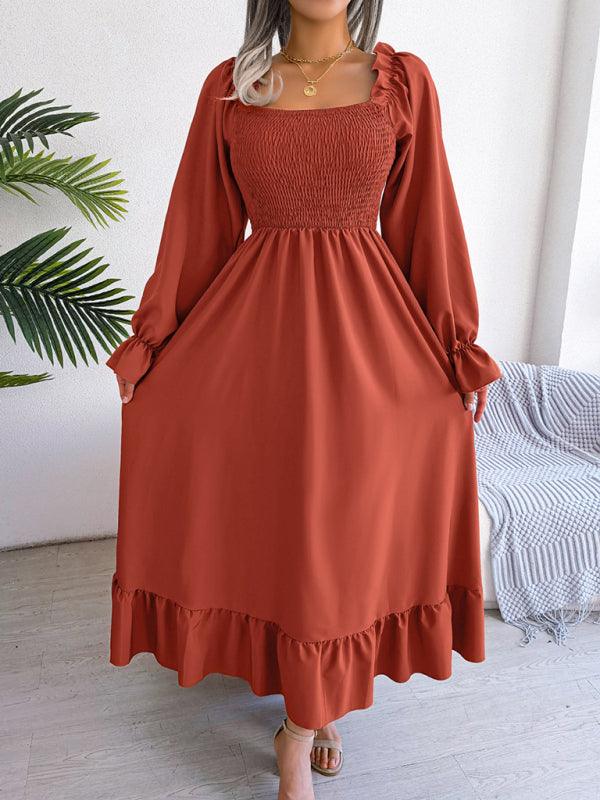 Midi Jurk met Vierkante Hals en Plooirok - Maxi Dresses - Jurkjes.co
