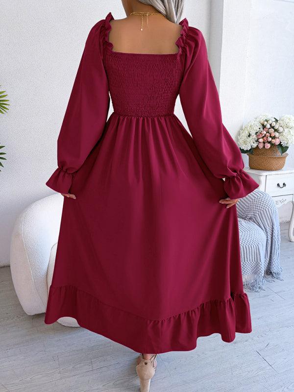 Midi Jurk met Vierkante Hals en Plooirok - Maxi Dresses - Jurkjes.co