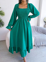 Midi Jurk met Vierkante Hals en Plooirok - Maxi Dresses - Jurkjes.co