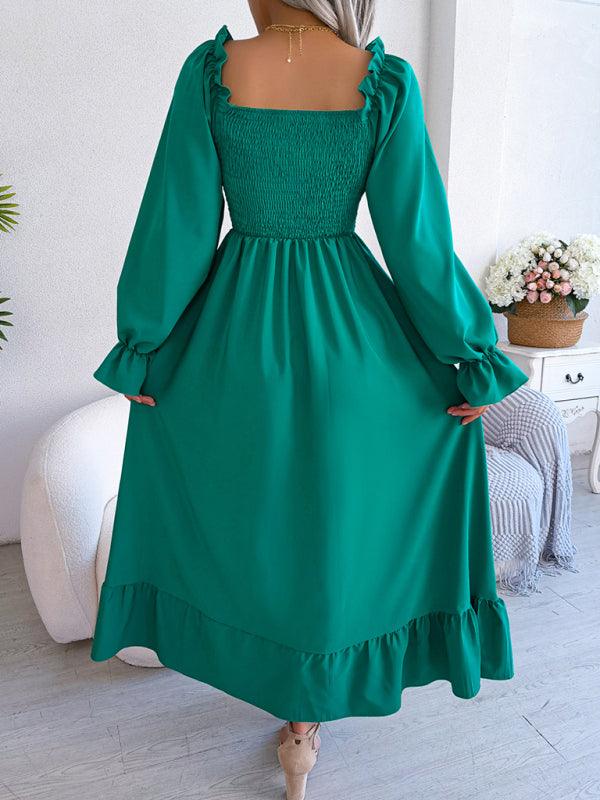 Midi Jurk met Vierkante Hals en Plooirok - Maxi Dresses - Jurkjes.co