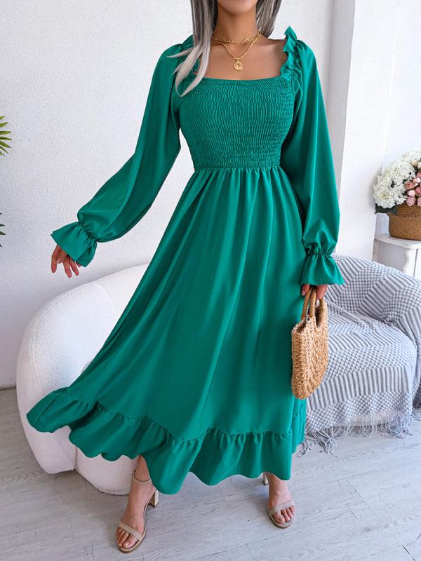 Midi Jurk met Vierkante Hals en Plooirok - Maxi Dresses - Jurkjes.co