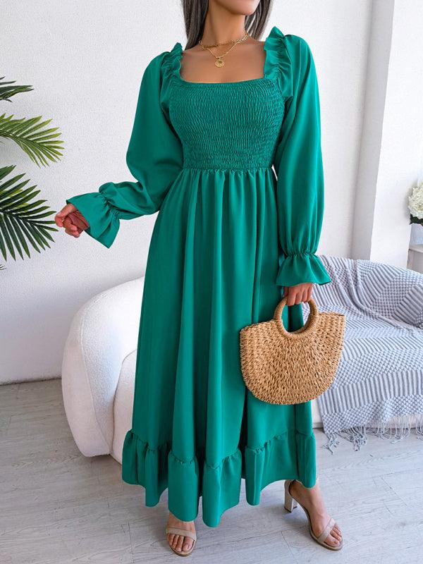 Midi Jurk met Vierkante Hals en Plooirok - Maxi Dresses - Jurkjes.co