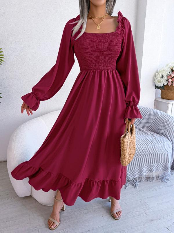 Midi Jurk met Vierkante Hals en Plooirok - Maxi Dresses - Jurkjes.co