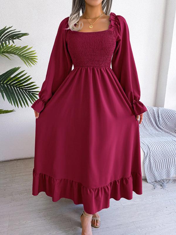 Midi Jurk met Vierkante Hals en Plooirok - Maxi Dresses - Jurkjes.co
