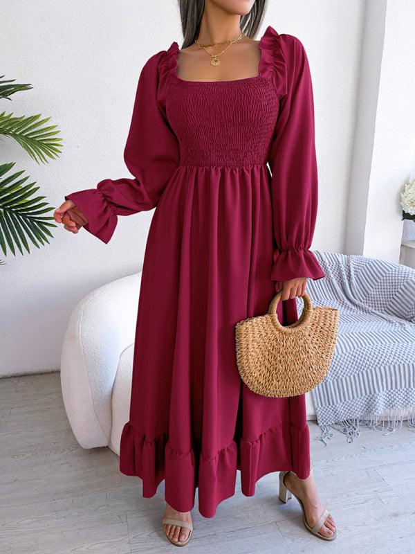 Midi Jurk met Vierkante Hals en Plooirok - Maxi Dresses - Jurkjes.co