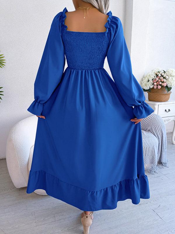 Midi Jurk met Vierkante Hals en Plooirok - Maxi Dresses - Jurkjes.co