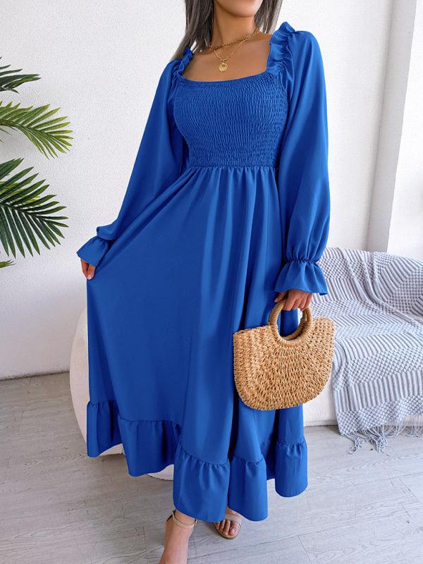 Midi Jurk met Vierkante Hals en Plooirok - Maxi Dresses - Jurkjes.co