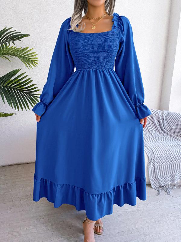 Midi Jurk met Vierkante Hals en Plooirok - Maxi Dresses - Jurkjes.co