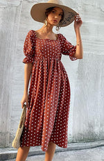 Midi Jurk met Vierkante Hals en Polka Dots - Midi Dresses - Jurkjes.co