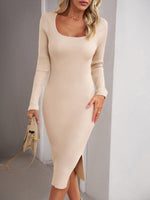 Midi Jurk met Vierkante Hals en Ribbeldessin - Group4 - Jurkjes.co